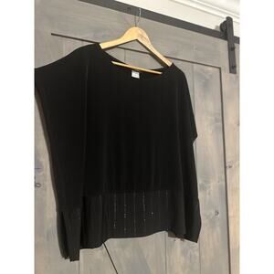 Alembika Womens M Slinky Boxy Tee Metallic Striped Hem Lagenlook Minimalist